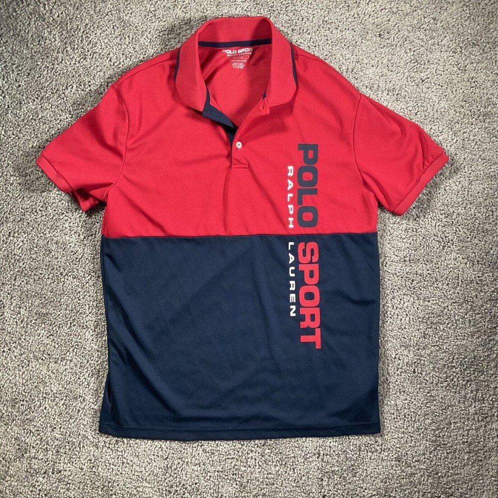 Polo Sport Ralph Lauren Mens Short Sleeve Polo Sport Shirt Size Medium Red Blue